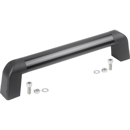 KIPP Tubular Handle Bighand, A=350, L=383, 4 Aluminum Black Grey Powder-Coated, Comp: Plastic, Black ,  K1445.3501